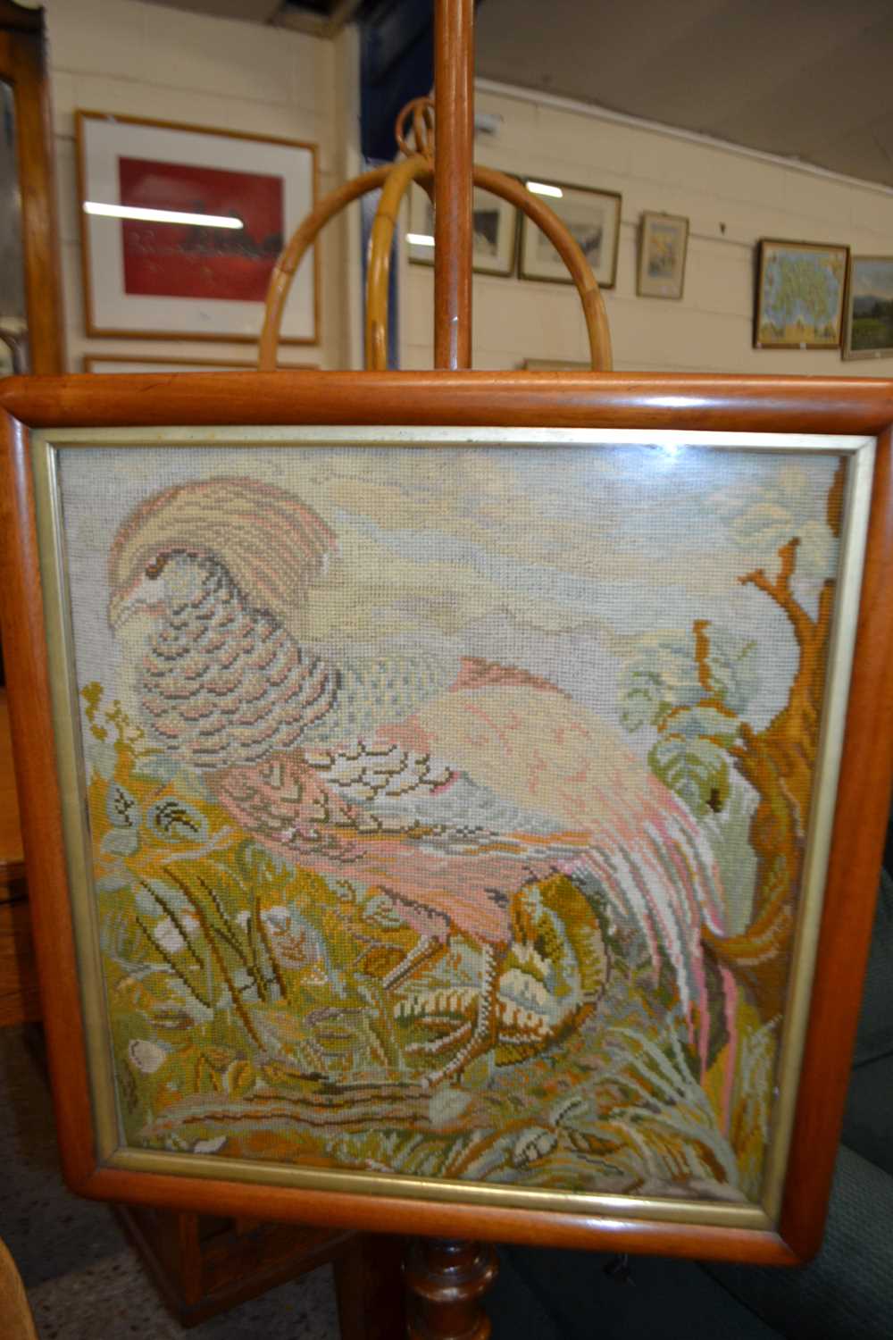 Victorian pole screen inset with a tapestry panel depicting a golden pheasant - Image 2 of 4