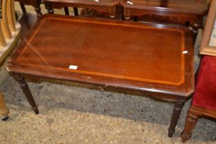 Set of three modern mahogany veneered and inlaid lamp tables together with a similar coffee table (