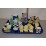 Tray of various assorted egg cups, animal ornaments etc