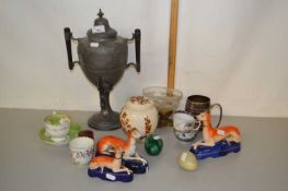 Mixed Lot: Pewter samovar, various assorted ceramics, silver plated tankard etc