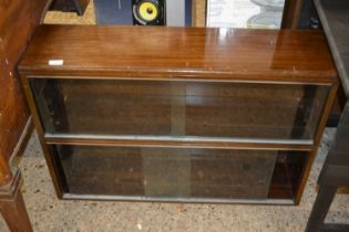 Mid Century two tier bookcase cabinet with sliding glass doors