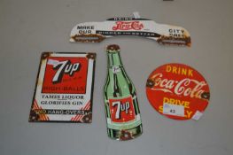 Four small enamel signs to include Coca Cola