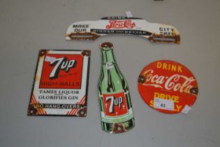 Four small enamel signs to include Coca Cola
