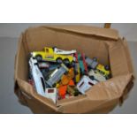 Box of various play worn toy cars