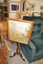 Victorian pole screen inset with a tapestry panel depicting a golden pheasant