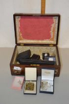 Mother of pearl inlaid jewellery box and various contents