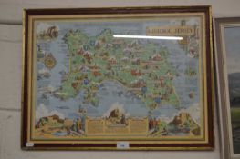 Framed map, historic Jersey