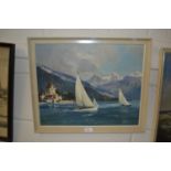 Continental school study of a bay scene with yachts, oil on board, indistinctly signed