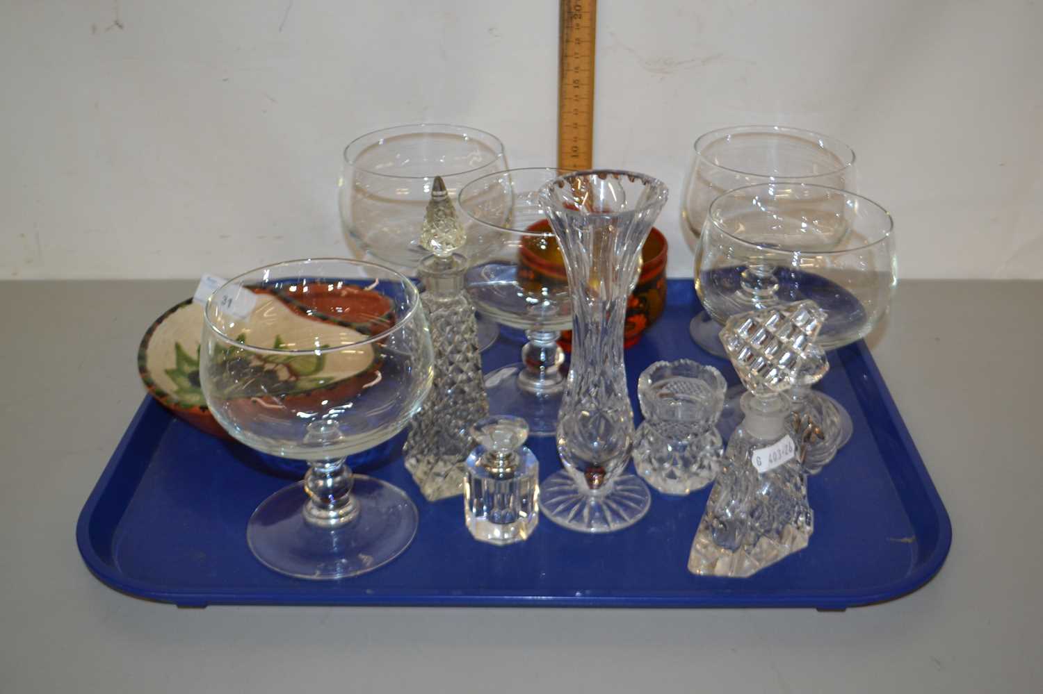 Tray of mixed items including dressing table bottles etc