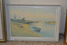 John Tuck (British, 20th century), Moored boats in North Norfolk estuary, oil on board, signed,11.