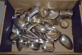 Box of various assorted silver plated cutlery and other items