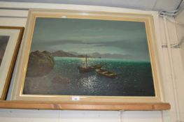 Mid 20th Century school study of a moonlit bay, indistinctly signed, oil on canvas
