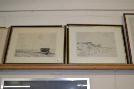 Pair of etchings Hesbaye and Pays de Herve, framed and glazed