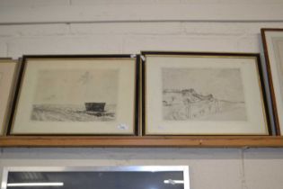 Pair of etchings Hesbaye and Pays de Herve, framed and glazed