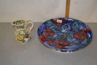 Pottery fruit bowl signed Susin Carr together with a Masons jug