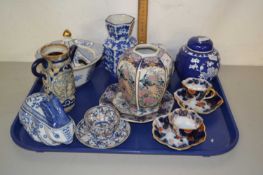 Tray of various Oriental vases, tea cups and saucers etc