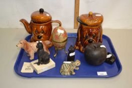 Mixed Lot: Various animal ornaments, novelty teapot etc