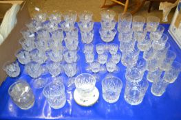 Quantity of clear glass drinking glasses, various patterns