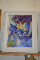 Haken, still life study of fruit and flowers, oil on board, framed