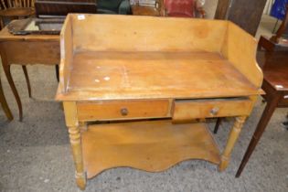 Victorian pine galleried back wash stand with two drawers, 106cm wide