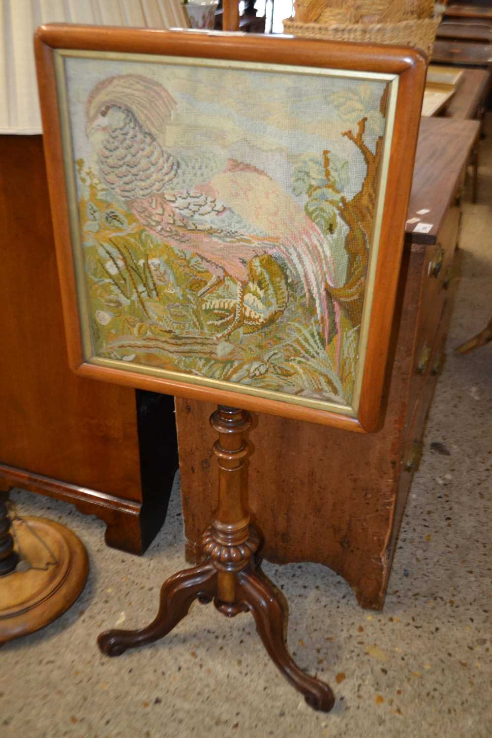 Victorian pole screen inset with a tapestry panel depicting a golden pheasant - Image 3 of 4