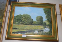 Footpath Along the River, oil on canvas, framed
