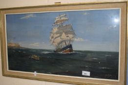 Off Val Paraiso by John Linton, oil on board, framed and glazed