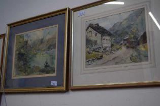 British School, 20th/21st century, a pair of watercolour and ink landscapes, indistinctly signed (