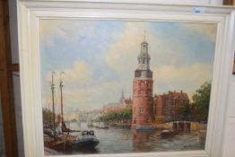 Willem Johannes Burksen (1857-1935), 'Montelbann Tower, Amsterdam', oil on canvas,19x15ins,
