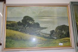 Coastal landscape, reproduction print, framed and glazed