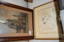 Map of Rutlandshire and a print of a Church (2)
