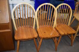 Set of three pine kitchen chairs