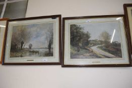 J B C Corot, two reproduction prints, framed and glazed