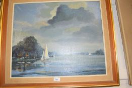 Frank Wass (British, 20th century), boating scene on the broads, oil on canvas, signed,19.5x24ins,