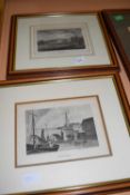 Two engravings, one of Woburn Abbey and another of Bedford, framed and glazed