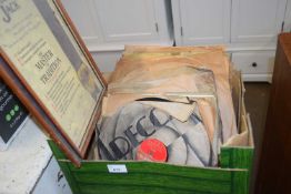 Box of 78rpm records and other items