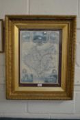 Reproduction map of Leicestershire, gilt framed