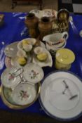 Large Mixed Lot: Hors D'oeuvres dishes, egg cups, pair of brass vases etc