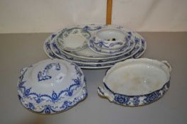 Mixed Lot: Blue and white meat plates, covered vegetable dishes and other assorted items