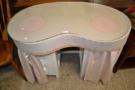 White painted kidney shaped dressing table with fabric surround