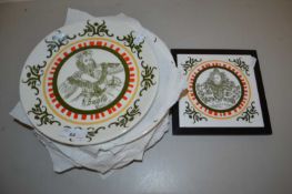 A group of Holkham pottery plates produced for Shakespeare exhibition together with a similar teapot