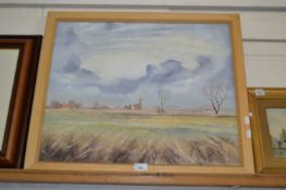 20th Century school study of a landscape with windmill, oil on canvas, indistinctly signed