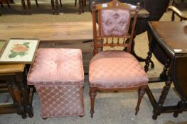 Late Victorian pink upholstered bedroom chair together with an accompanying ottoman (2)