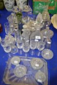Mixed Lot: Various glass wares to include dressing table items, decanters etc