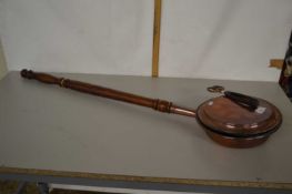 Copper bed warming pan and tongs