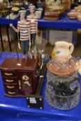 Mixed Lot: Modern composition figures, various glass bowls, small jewellery cabinet etc