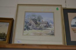 Sylvia Ditel watercolour study of country cottages, framed