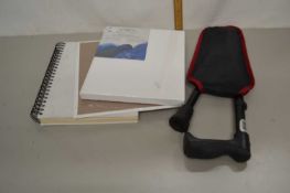 Mixed Lot: Folding walking stick, artists sketch book, canvas etc