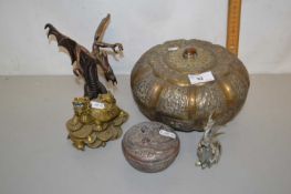 Mixed Lot: Reproduction Oriental metal wares comprising covered jars, dragon model and others (5)