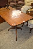 19th Century mahogany supper table with square top, turned column and tripod base